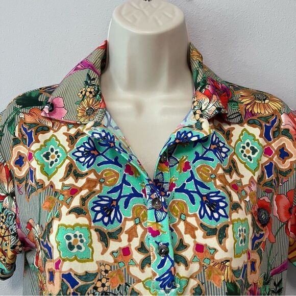 Johnny Was Hunter Floral Polo Tee Size XXS - Picture 5 of 8